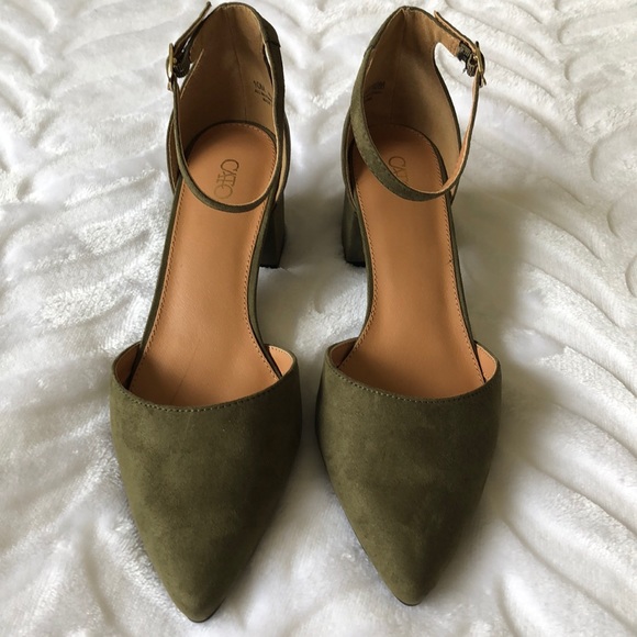 olive green block heels